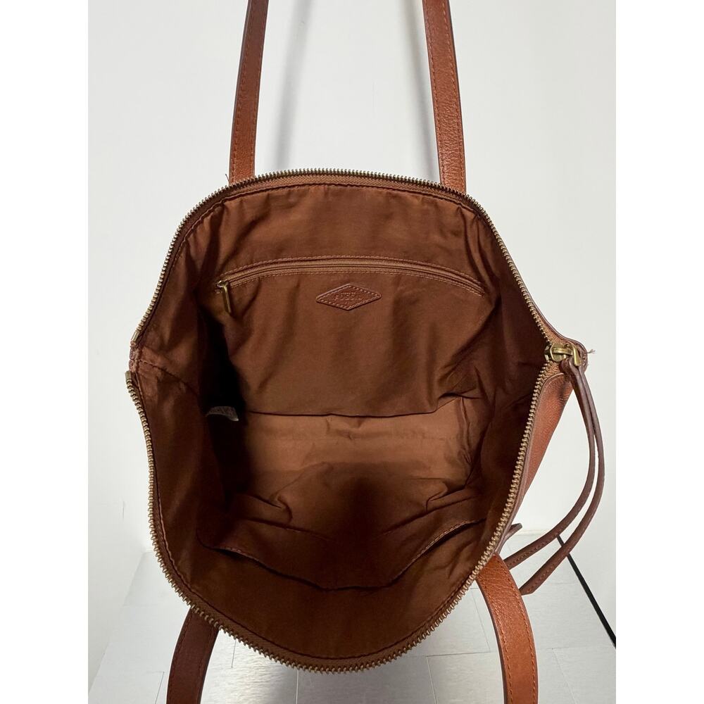 Fossil Felicity Leather Tote Bag Cognac Brown Shoulder Bag - Picture 8 of 13
